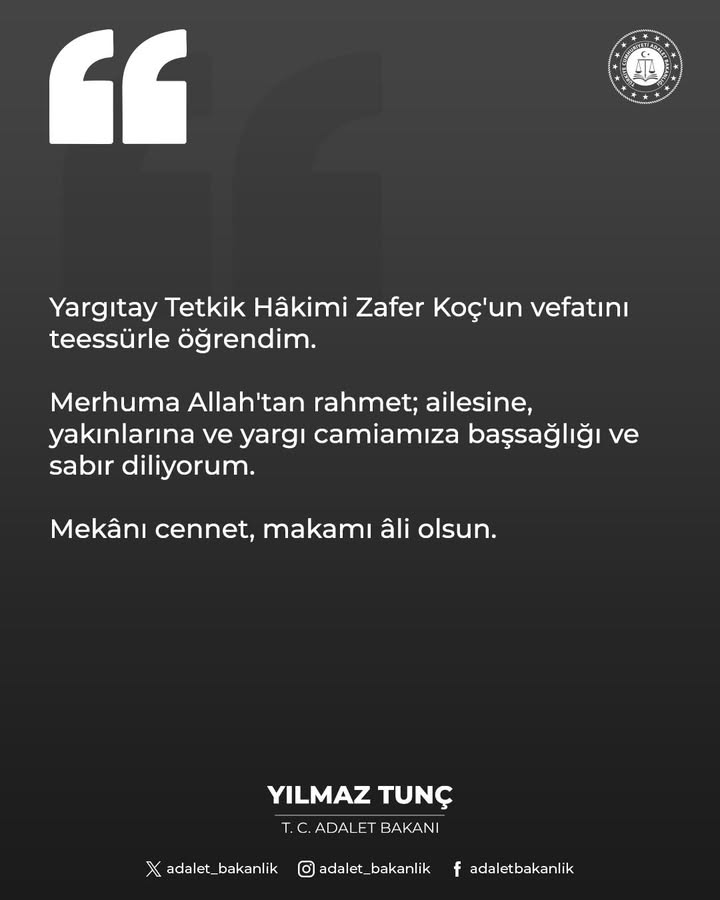 Yargıtay Tetkik Hâkimi Zafer Koç'un Vefatı