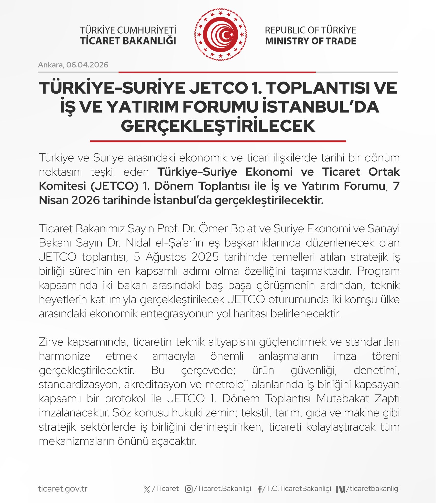 Türkiye ve Suriye İşbirliği İçin Toplantı Düzenleyecek
