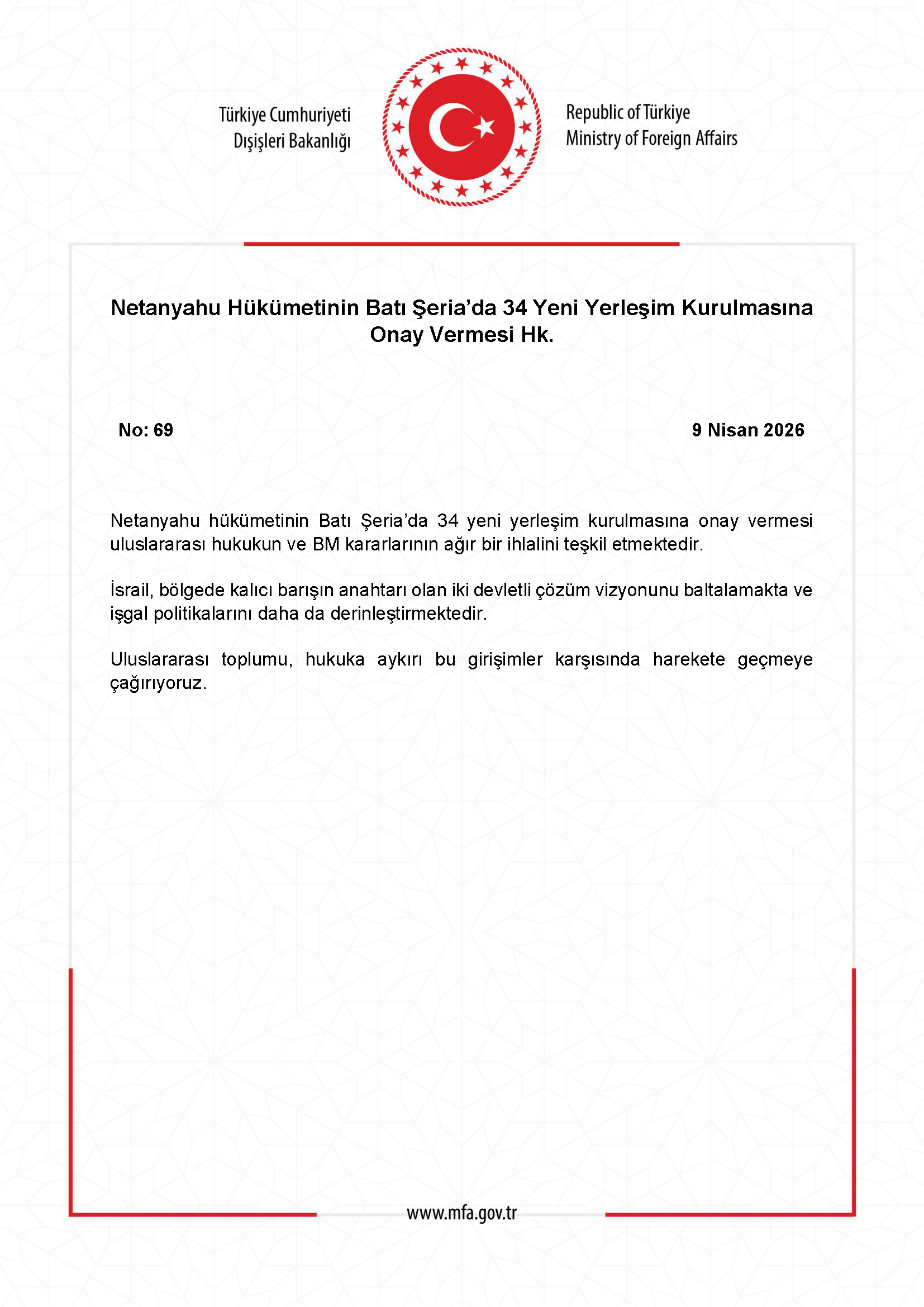 Netanyahu Hükümeti Batı Şeria'da 34 Yeni Yerleşim Onayı Verdi