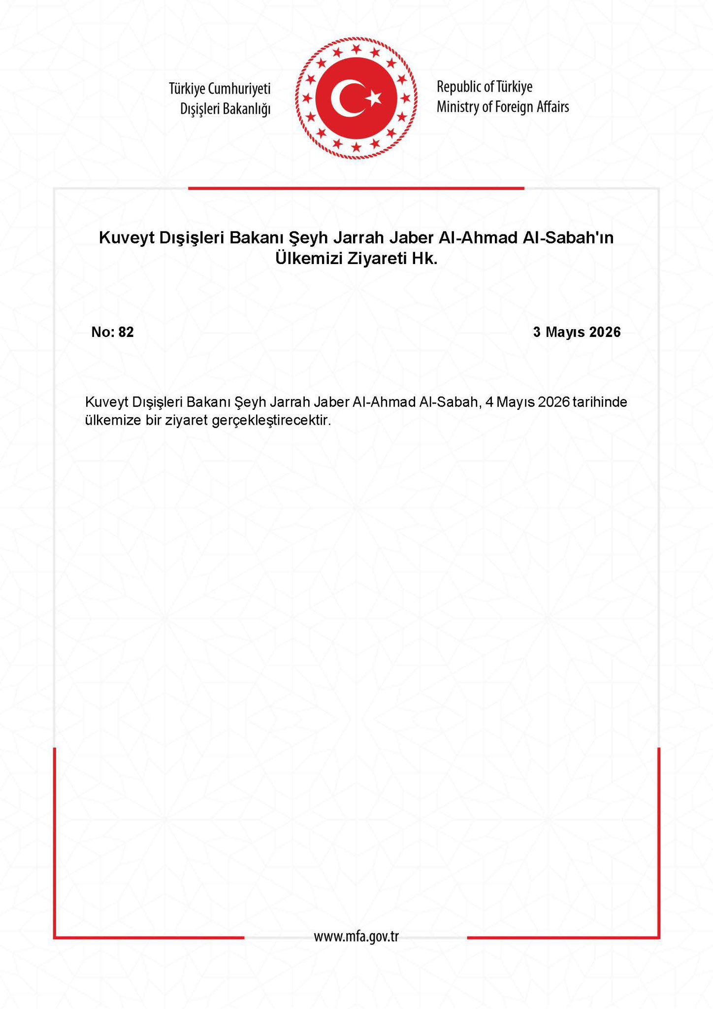 Kuveyt Dışişleri Bakanı Türkiye'yi Ziyaret Etti