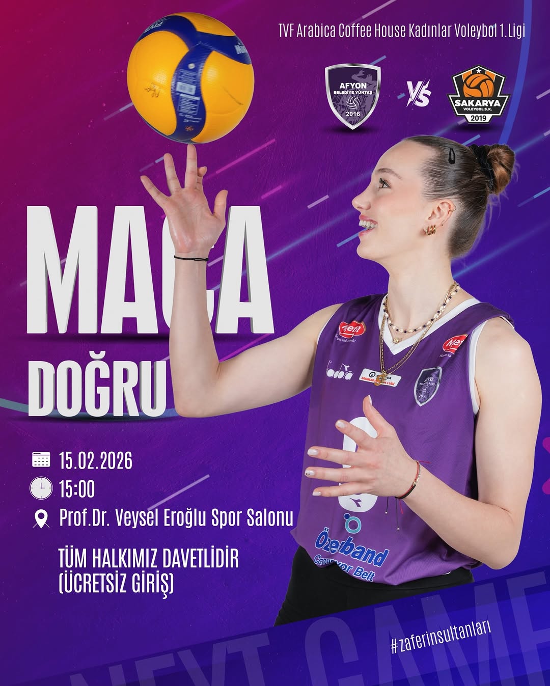 Afyon Belediye Yüntaş Voleybol Takımı, Sakarya'ya Karşı Maça Çıkıyor