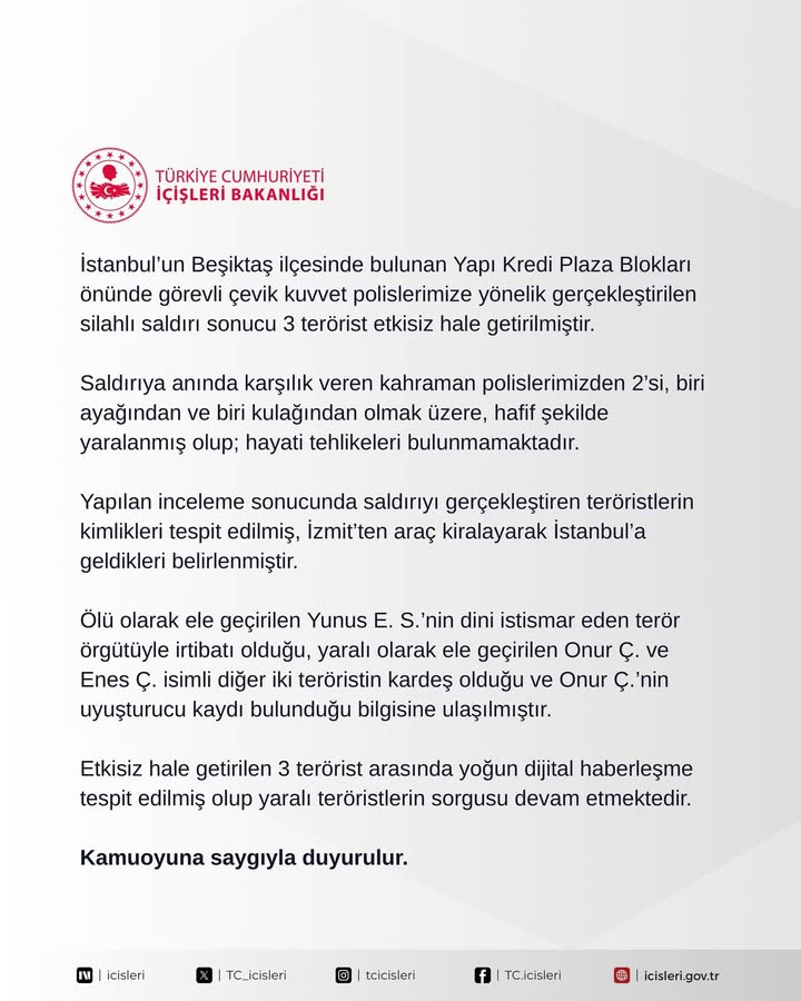 İstanbul’un Beşiktaş ilçesinde bulunan Yapı Kredi Plaza Blokları önünde görevli çevik kuvvet polislerimize yönelik gerçekleştiri...