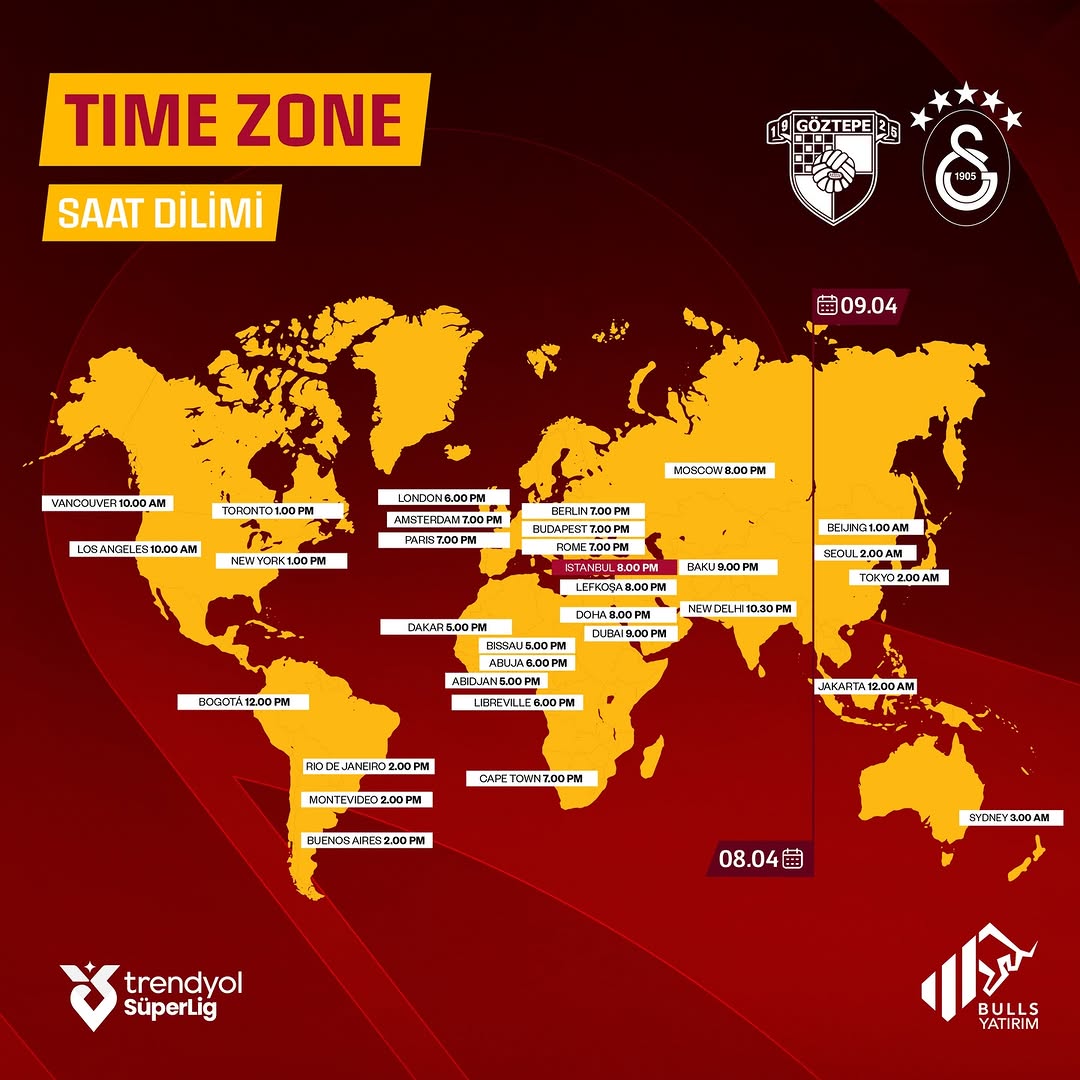 Galatasaray'ın Göztepe Maçı İçin Dünya Genelinde Yayın Saatleri