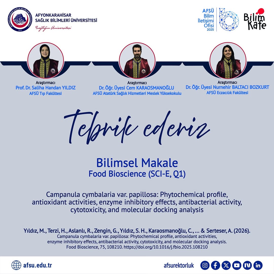 Akademik Başarı: AFSÜ'den Yayınlanan Bilimsel Makale (Food Bioscience)