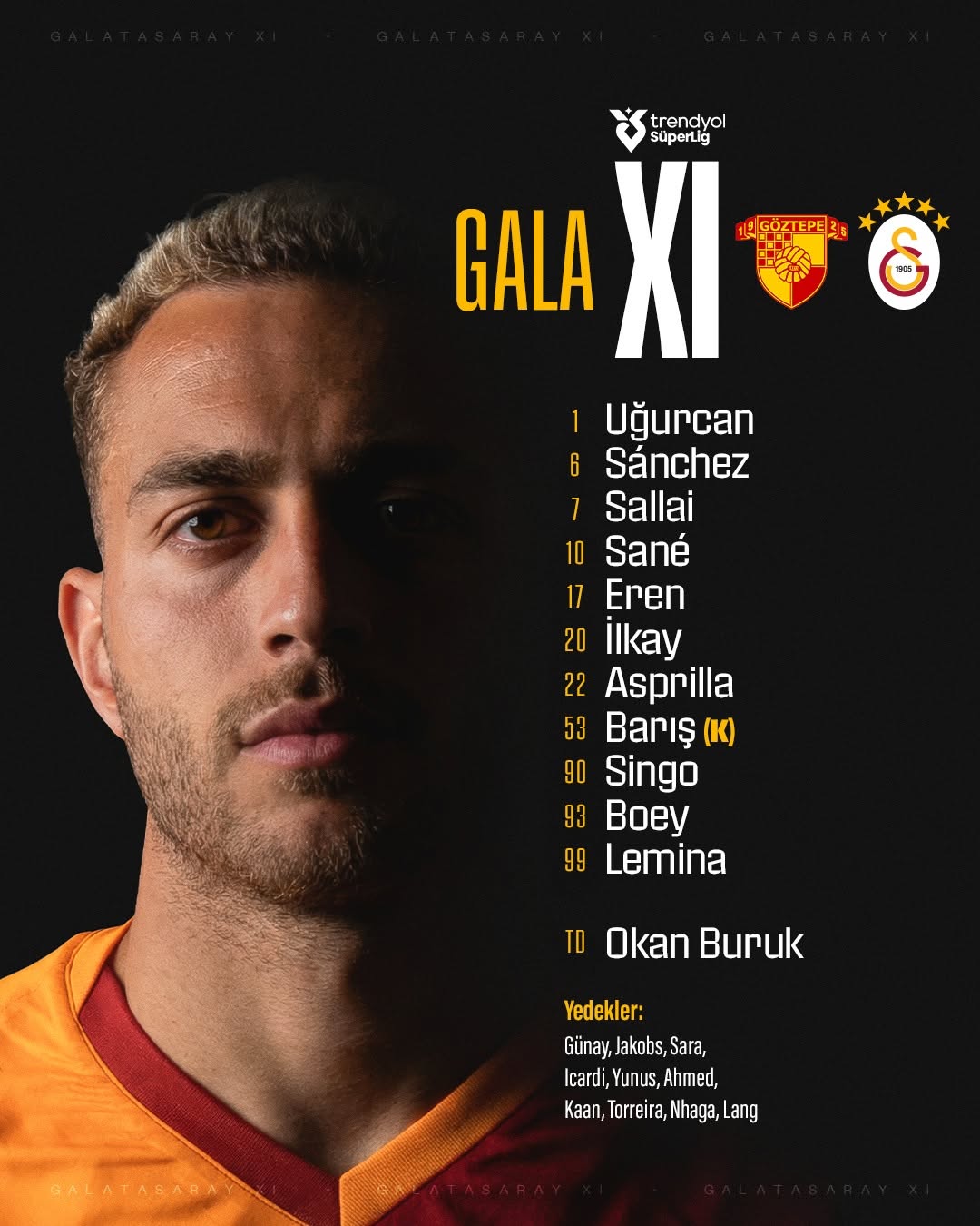 Galatasaray'ın Göztepe Maçı İlk 11 ve Yedekleri Belli Oldu