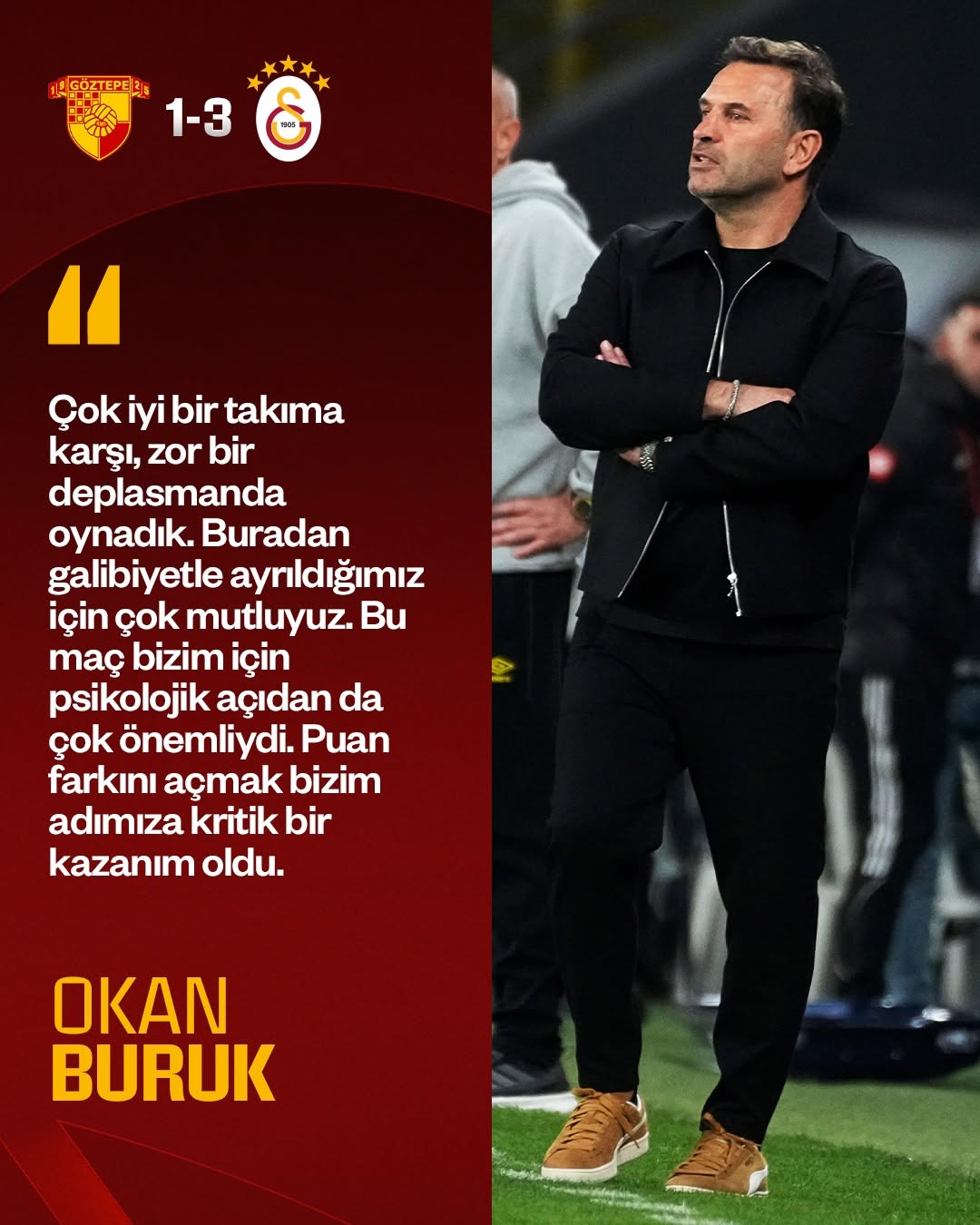 Galatasaray Teknik Direktörü Okan Buruk: 'Bizim için kritik bir kazanım oldu'