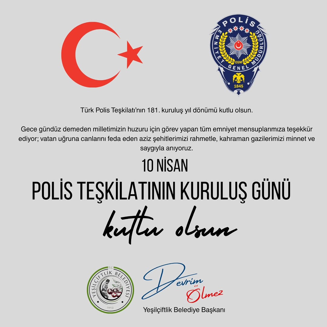 YeşilÇiftlik Belediye Başkanı Devrim Ölmez'den Emniyet Mensupları ve Şehitler İçin Teşekkür Mesajı