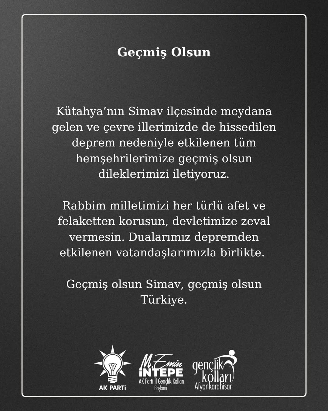 Kütahya Simav'daki Deprem Sonrası Geçmiş Olsun Dilekleri