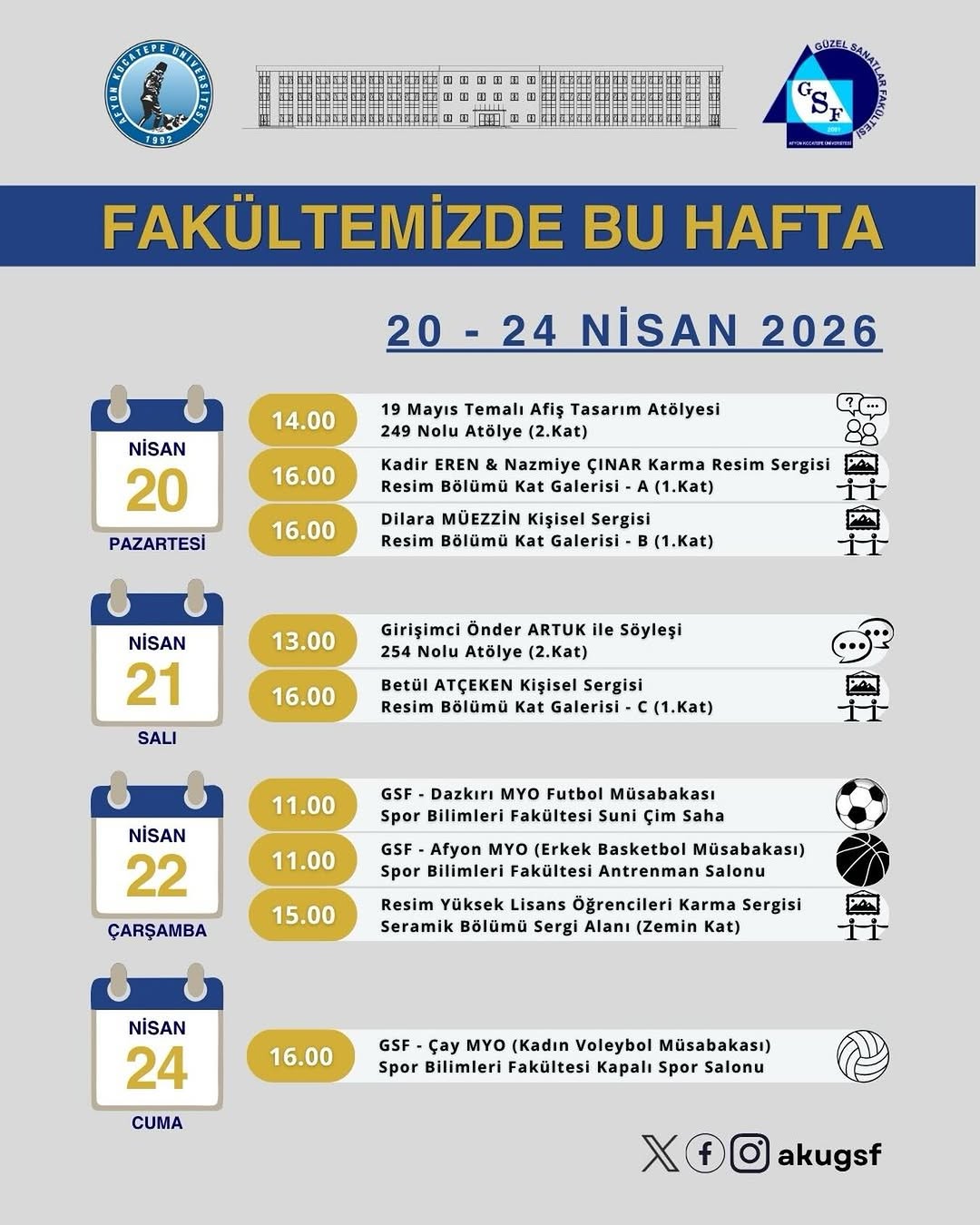 Afyon Kocatepe Üniversitesi 20-24 Nisan 2026 Etkinlikleri