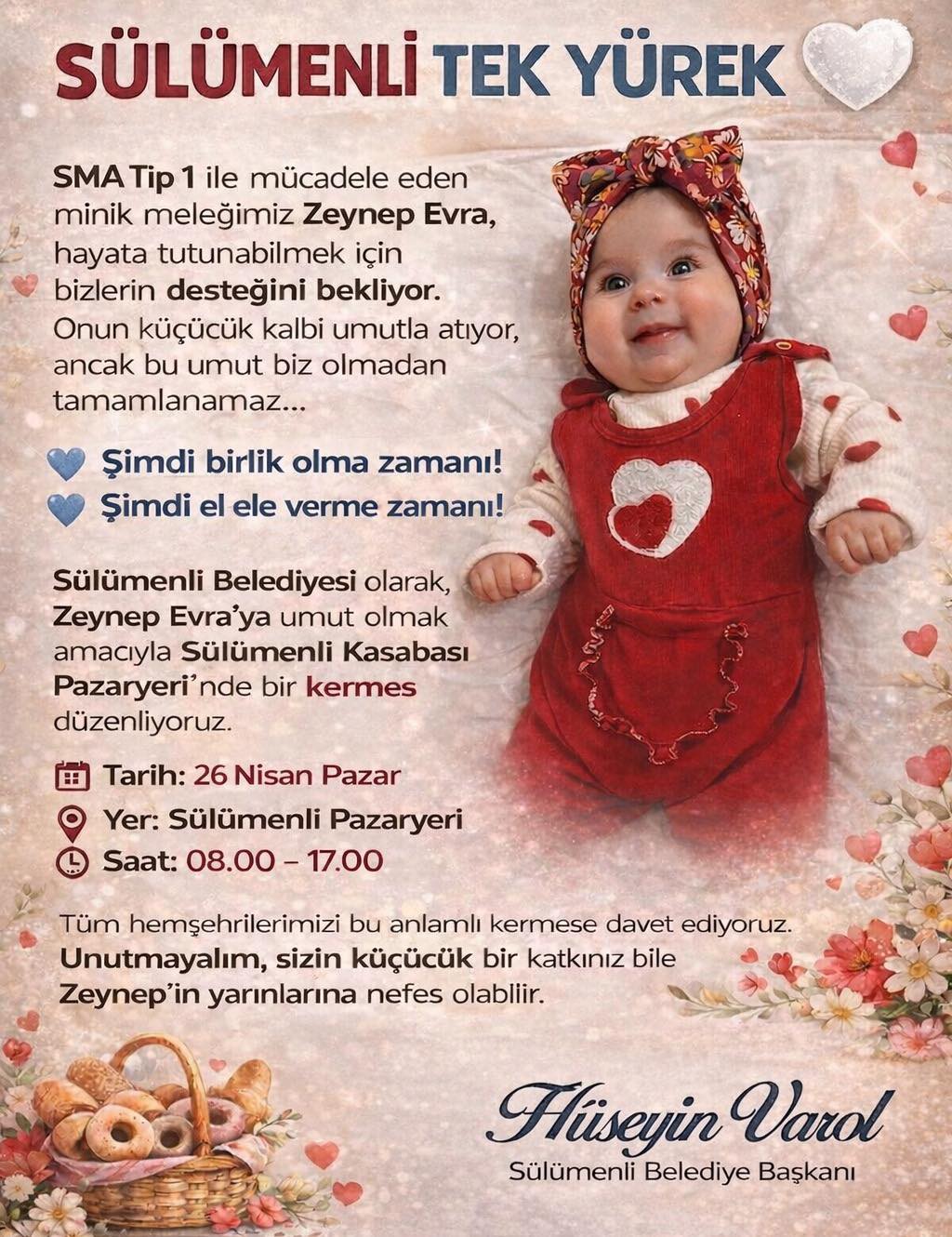 Sülümenli Belediyesi'nden Zeynep Evra İçin Kermes Duyurusu