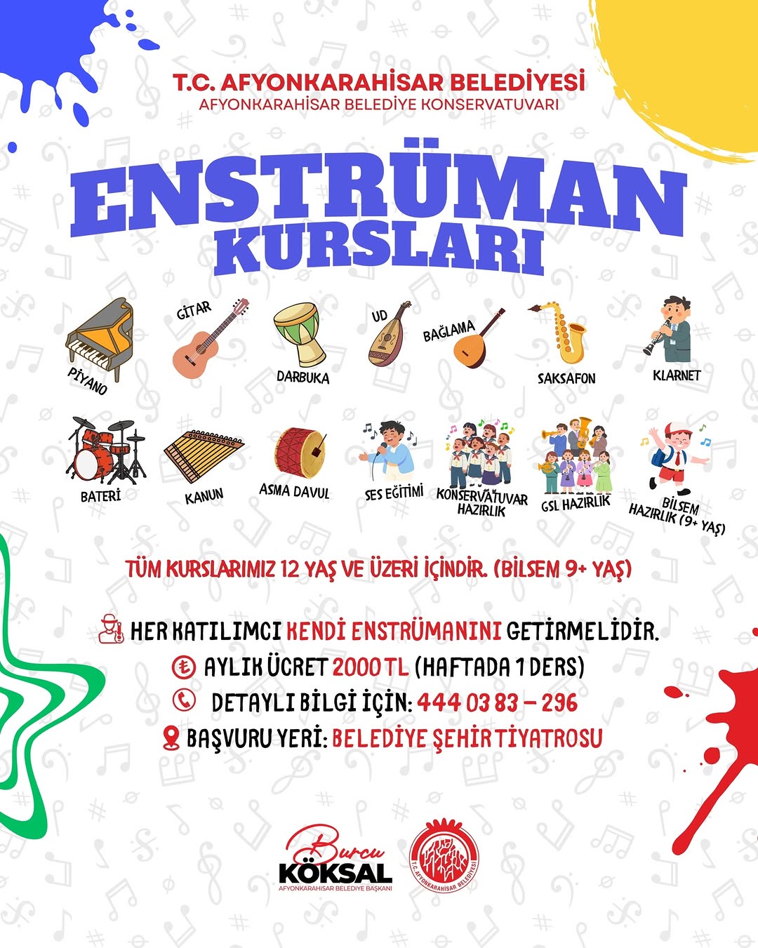 Afyonkarahisar Belediyesi Enstrüman Kurslarına Davet Ediyor