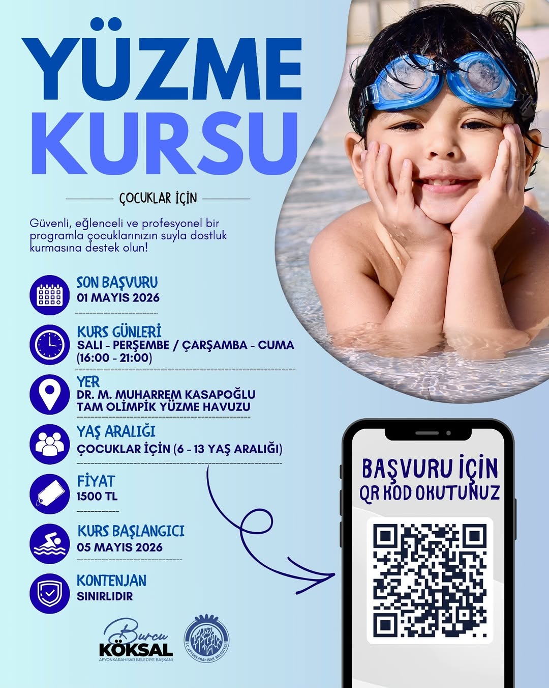 Afyonkarahisar Belediyesi'nden Yüzme Kursu Duyurusu