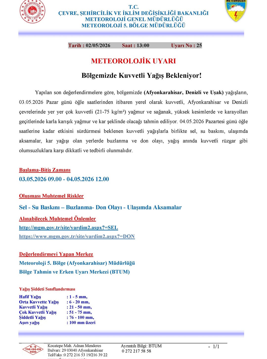 Meteoroloji Genel Müdürlüğünden Kuvvetli Yağış Uyarısı!
