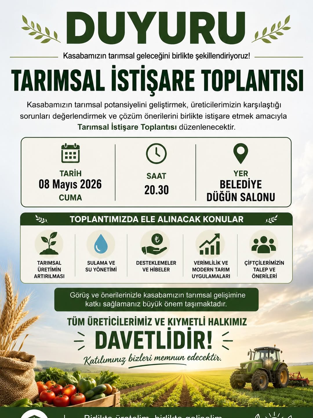 Kayıhan Belediye Başkanı Mustafa Demiray Tarım İstişare Toplantısı Düzenliyor