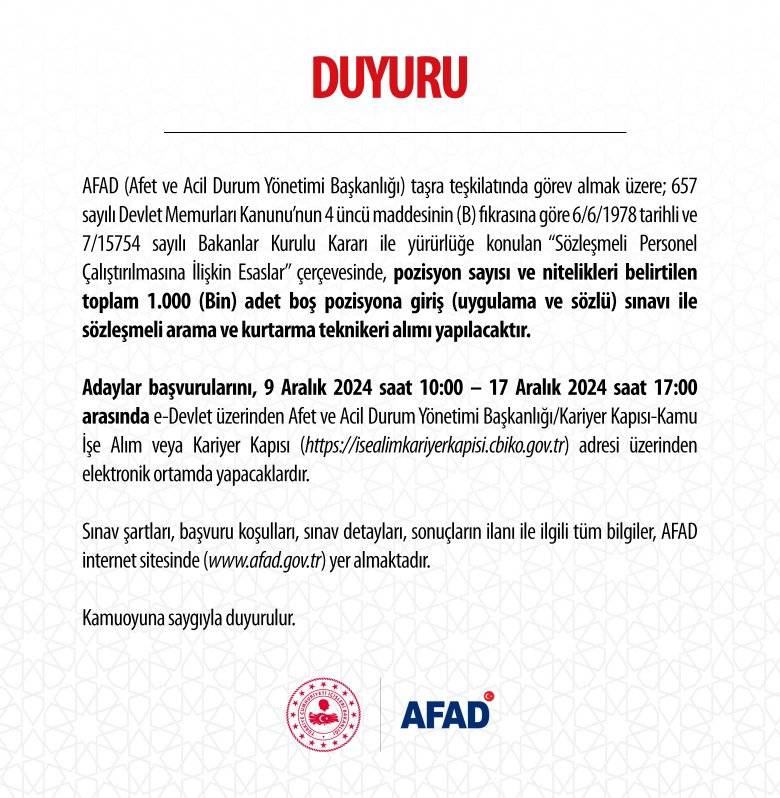 AFAD’dan 1000 Sözleşmeli Personel Alımı: Başvuru Tarihleri Belli Oldu!