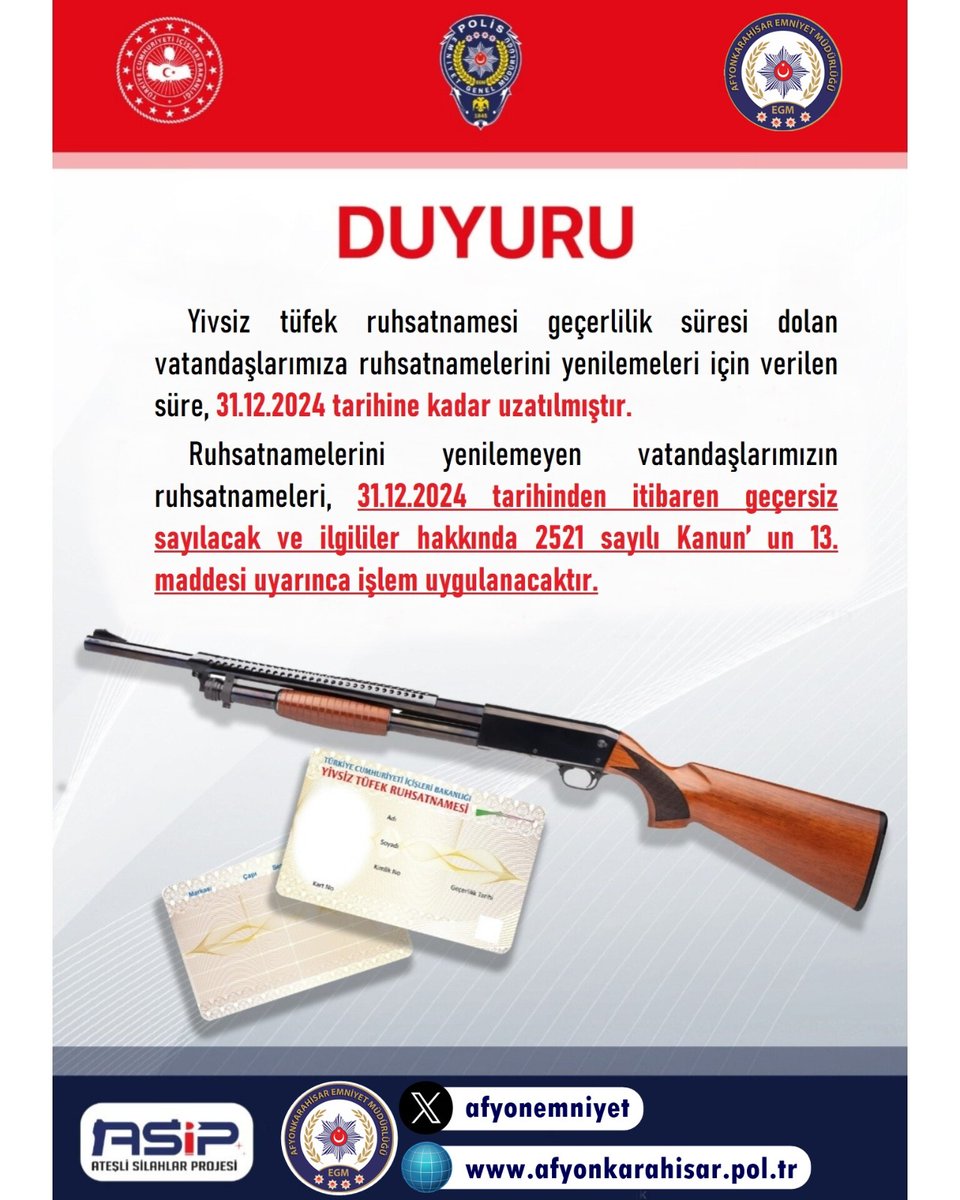 Yivsiz Tüfek Ruhsatnameleri İçin Son Tarih Yaklaşıyor!