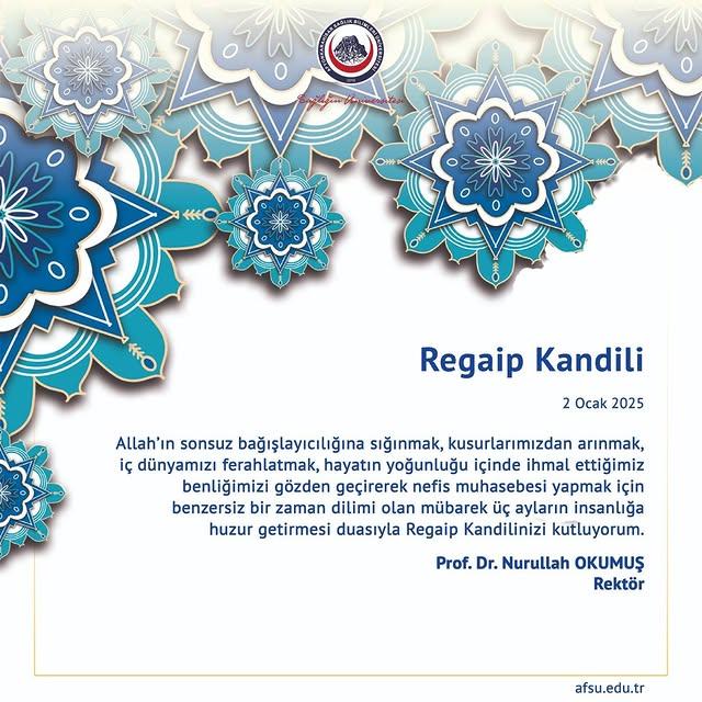 Afyonkarahisar Sağlık Bilimleri Üniversitesi'nden Regaip Kandili Mesajı