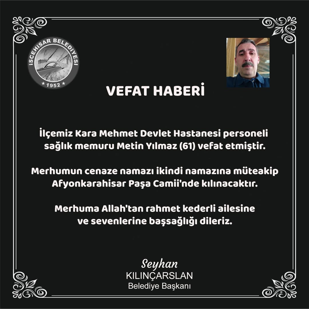 Acı Kayıp: Sağlık Memuru Metin Yılmaz Vefat Etti