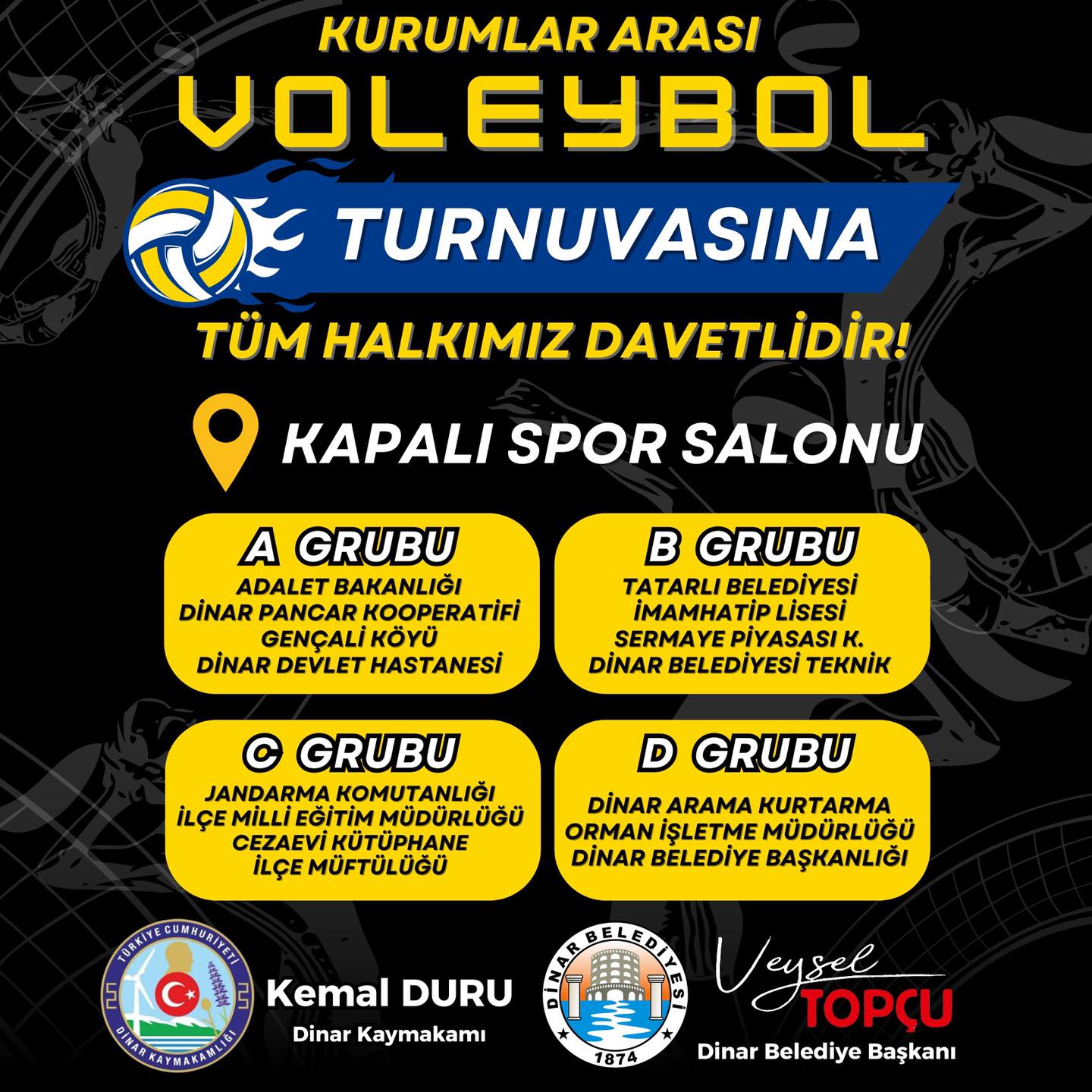 Dinar'da Kurumlar Arası Voleybol Heyecanı Başlıyor